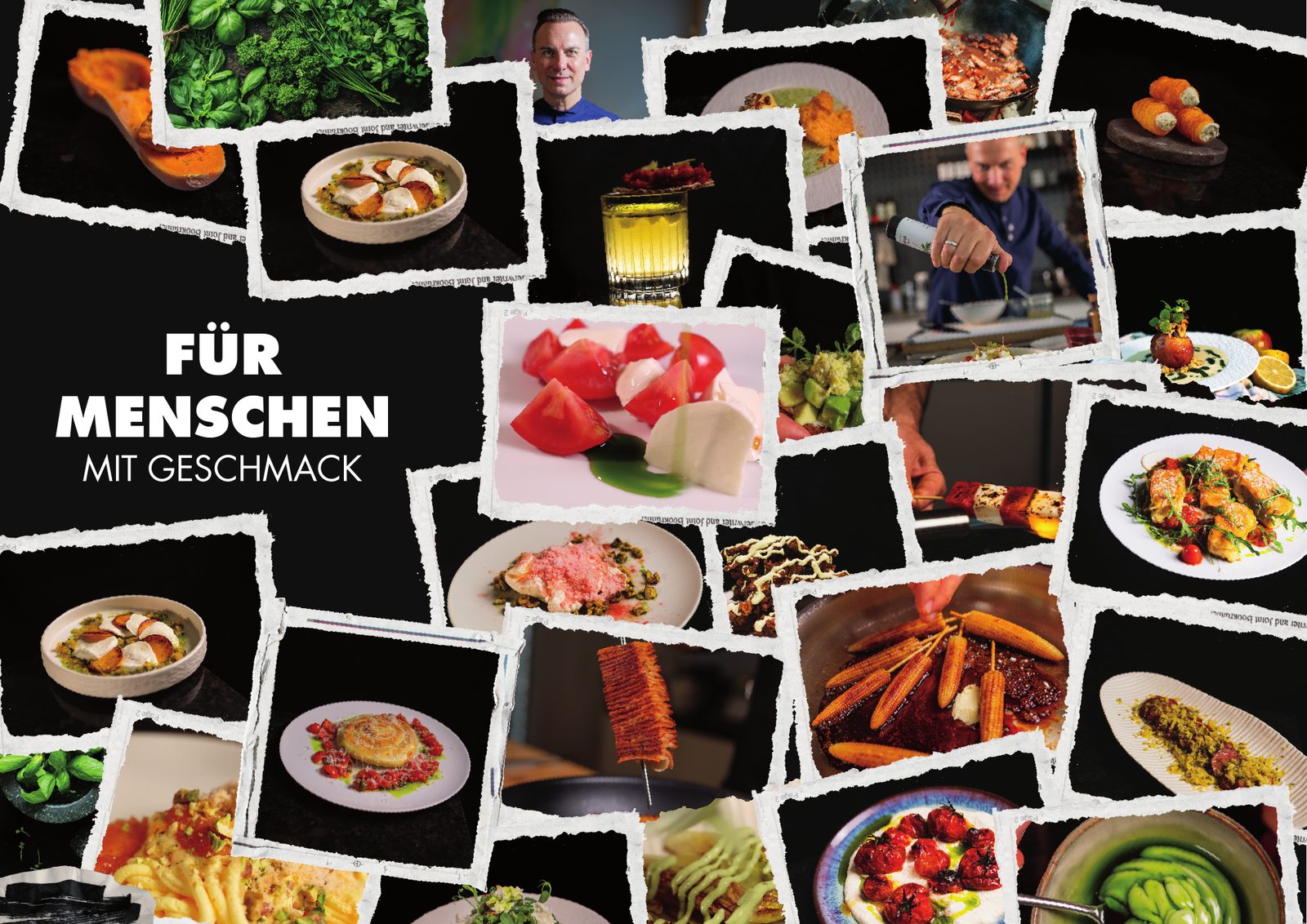 Kraidlzeig Messeplakat: Für Menschen mit Geschmack – Fotocollage der Bio-Kräuteröl-Gerichte
